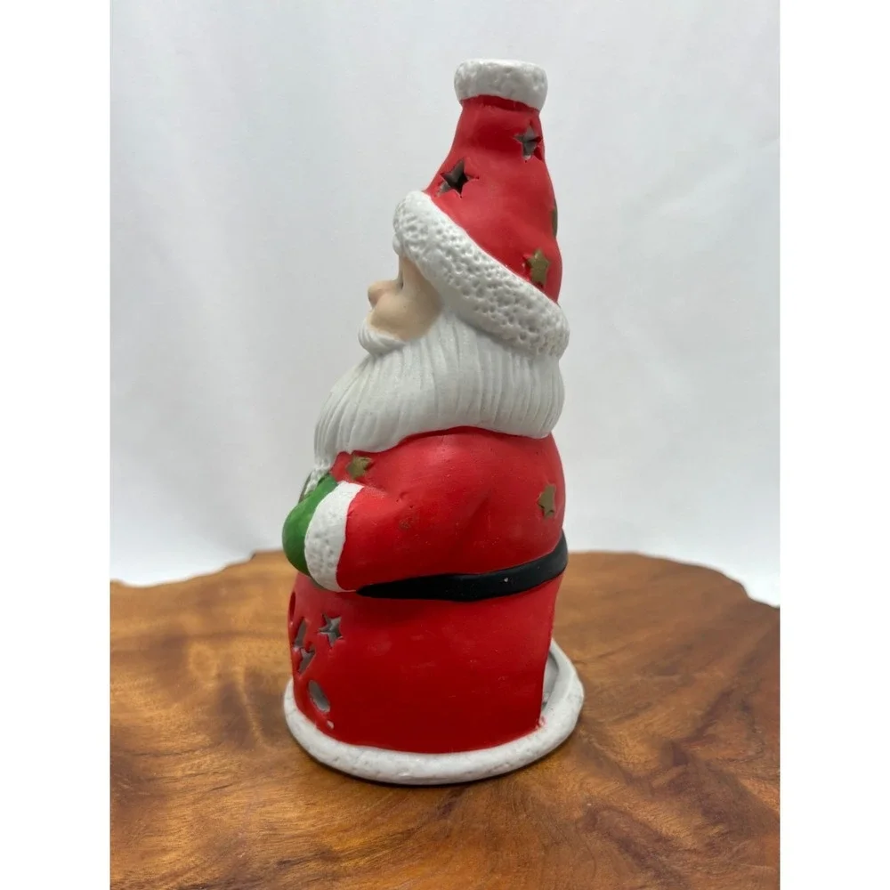 Vintage Ceramic Christmas Santa Tea Light Votive Candle Holder Ho Ho Ho